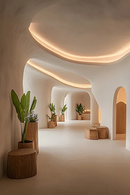 Organic hallway curves — micro cement project in AI